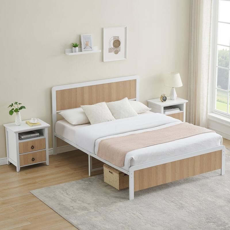 Bed Frame with Wave Wood Headboard