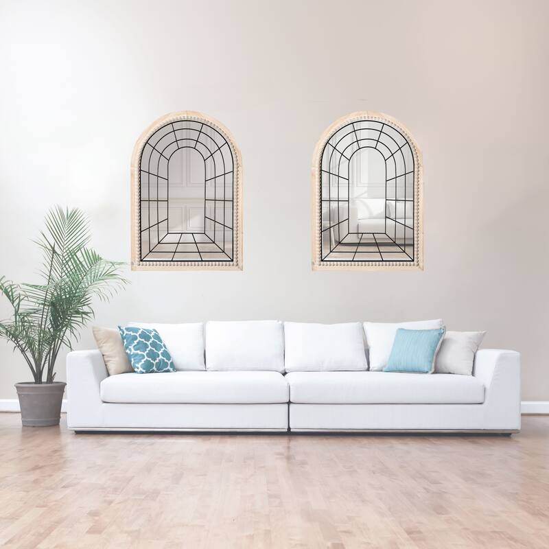 Arched Large 39.37 x 27.56 in Rustic Window Metal Mirror, Windowpane Shaped Decoration Farmhouse Big Wall Mounted Mirrors Decor