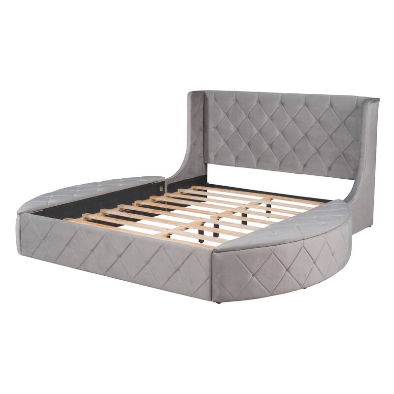 Velvet Queen Platform Bed with Wingback & Storage