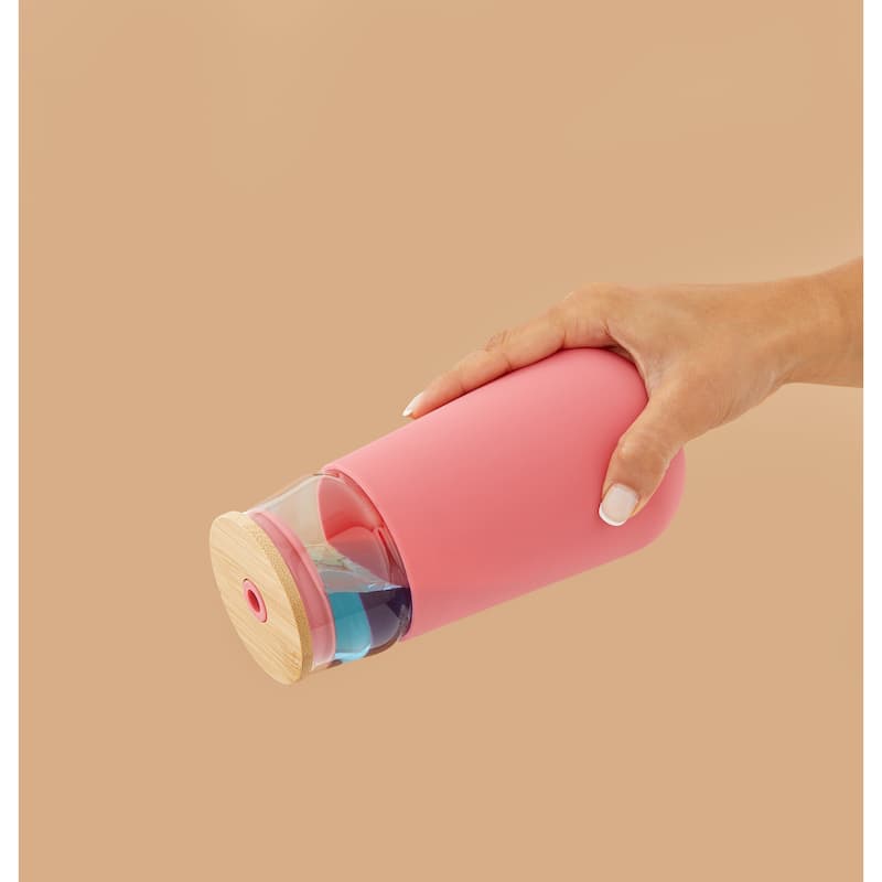 JoyJolt Glass Drinking Cup, Tumbler with Straw & Non Slip Silicone Sleeve - 20 oz - 20 oz