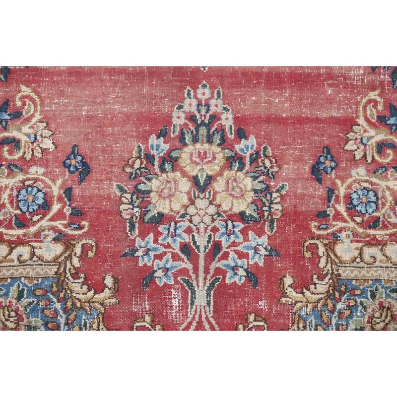 Antique Vegetable Dye Floral Kerman Persian Wool Area Rug Hand-knotted - 11'0" x 14'5"