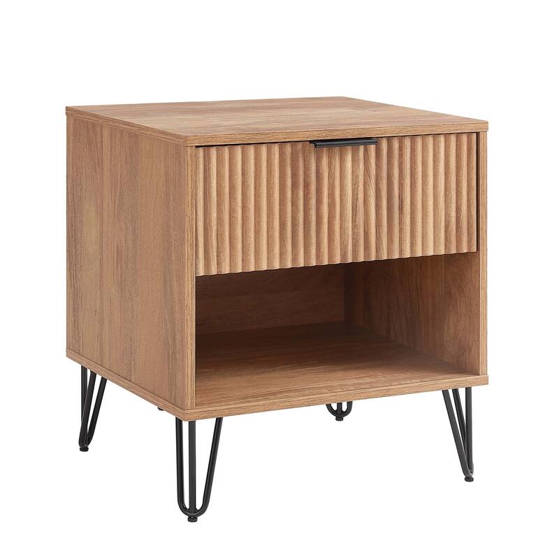 20" Fluted Nightstand with Single Drawer and Metal Legs Modern Design
