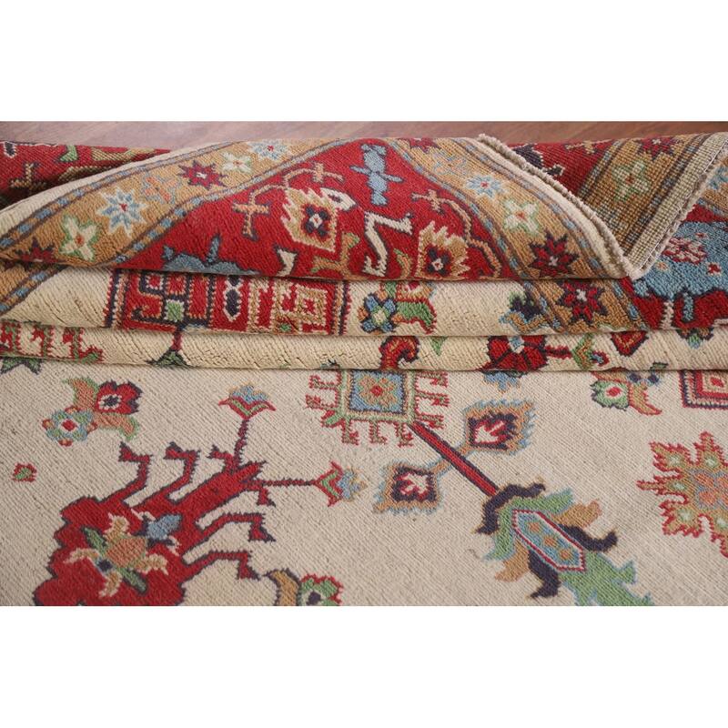 Hand Knotted Oriental 100% Wool Carpet Traditional All-Over Beige & Ivories Kazak Area Rug - 9' 9'' X 6' 5''