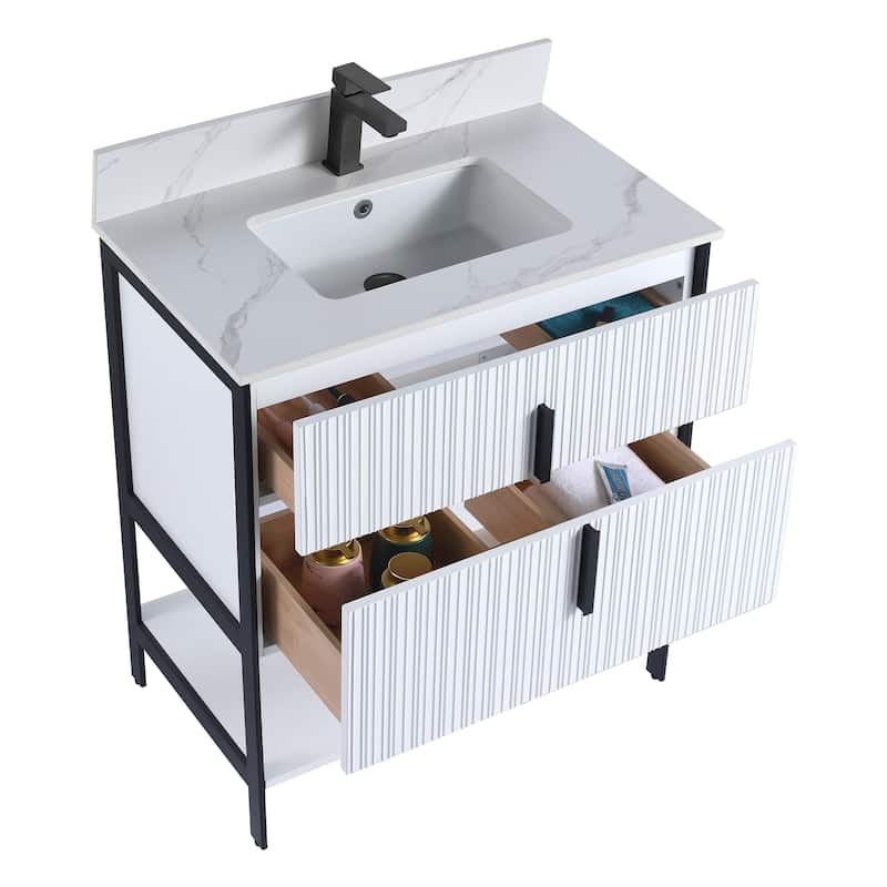 Fine Fixtures Serenity Modern Bathroom Vanity with White Carrara Stone Top