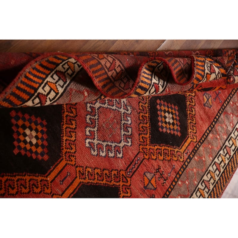 Geometric Orange Shiraz Persian Vintage Rug Hand-knotted Wool Carpet - 4'11"x 7'11"