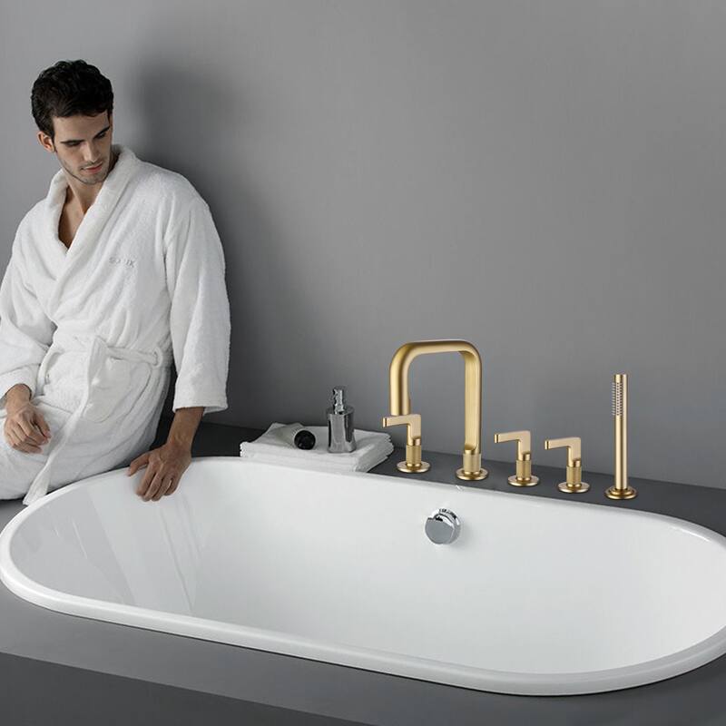 Luxury 5-Hole 3-Handle Bathtub Faucet with Handheld Spray