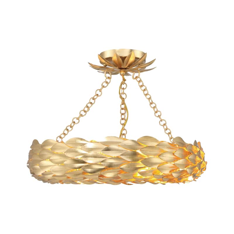 Broche 6 Light Antique Gold Semi Flush Mount - 18"W x 3.75"H x 18"D