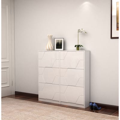 Shoe Storage Cabinet for Entryway, 6 Tiers Shoe Organizer with Carved Panels, Carving Shoe Closet,Vertical Shoe Cabinet