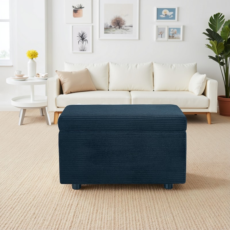 25 in.W Corduroy Upholstered Flip Top Storage Ottoman Footstool w/ Hide Hidden Storage & Solid Wood Legs
