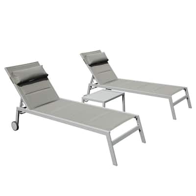 3 Piece Adjustable Patio Lounge Set,Textilene Chaise Chairs with Wheels and Table