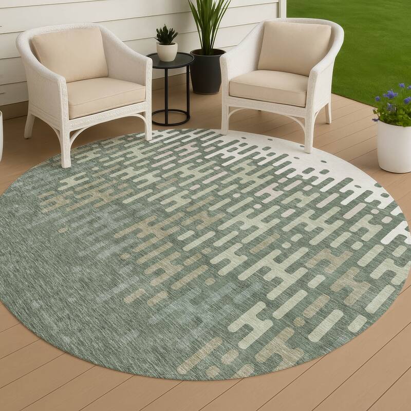 Machine Washable Indoor/ Outdoor Modern Kingman Chantille Rug - Basil - 8' x 8'