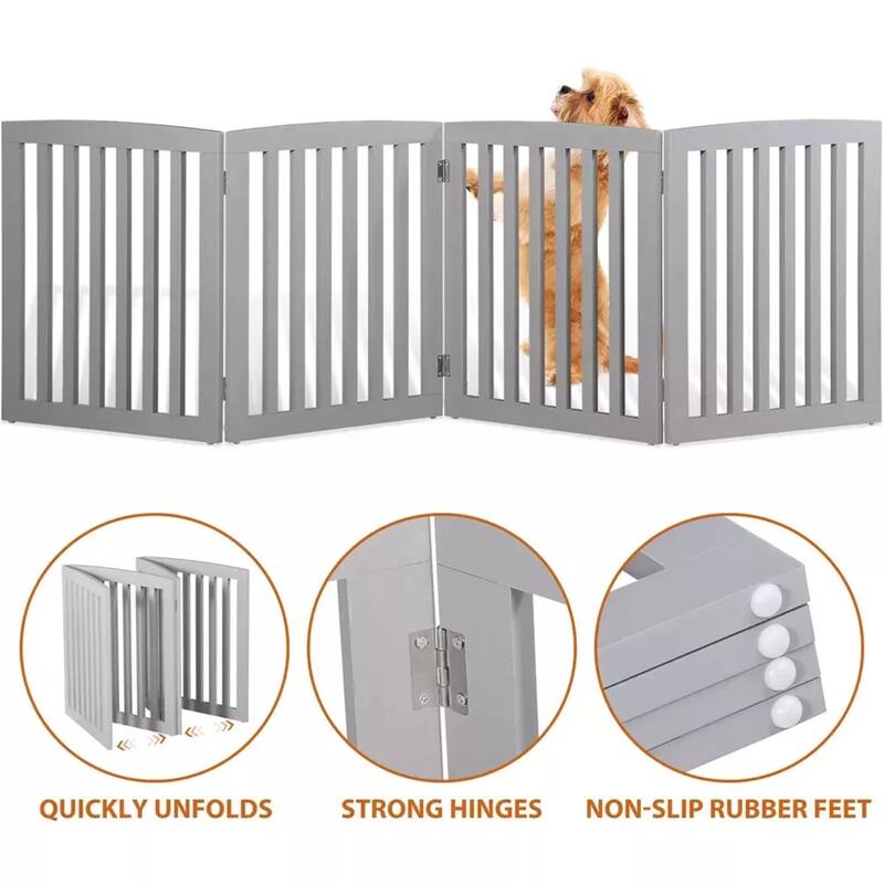 Wooden Pet Gate 24” Foldable Room Divider with Wide Slats for Stairs Hallways or Kitchens - 81.88” x 24.01 x 0.59”