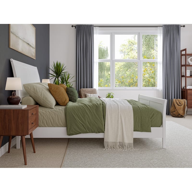 Valencia Solid Wood Low Profile Sleigh Platform Bed with Matching Footboard