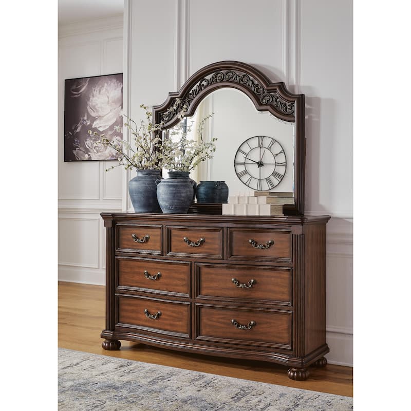Signature Design by Ashley Lavinton Dark Brown Dresser and Mirror - 60" W x 18.63" D x 79.25" H - Dark Brown