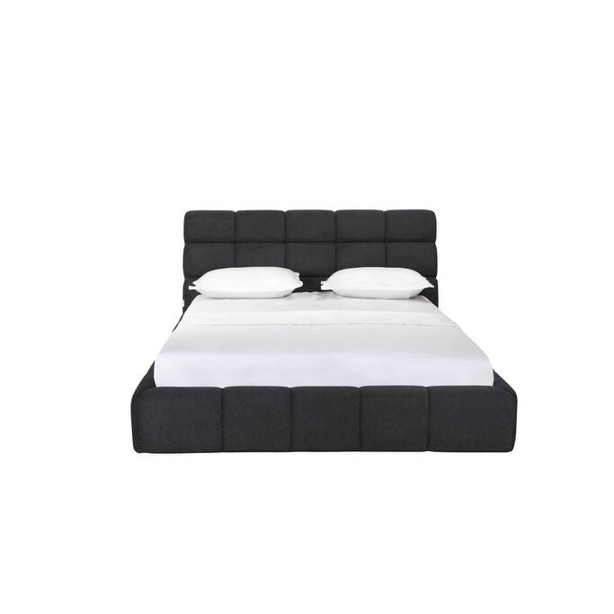 HomeRoots Dark Gray Tufted Linen Blend Upholstered Queen Bed Frame