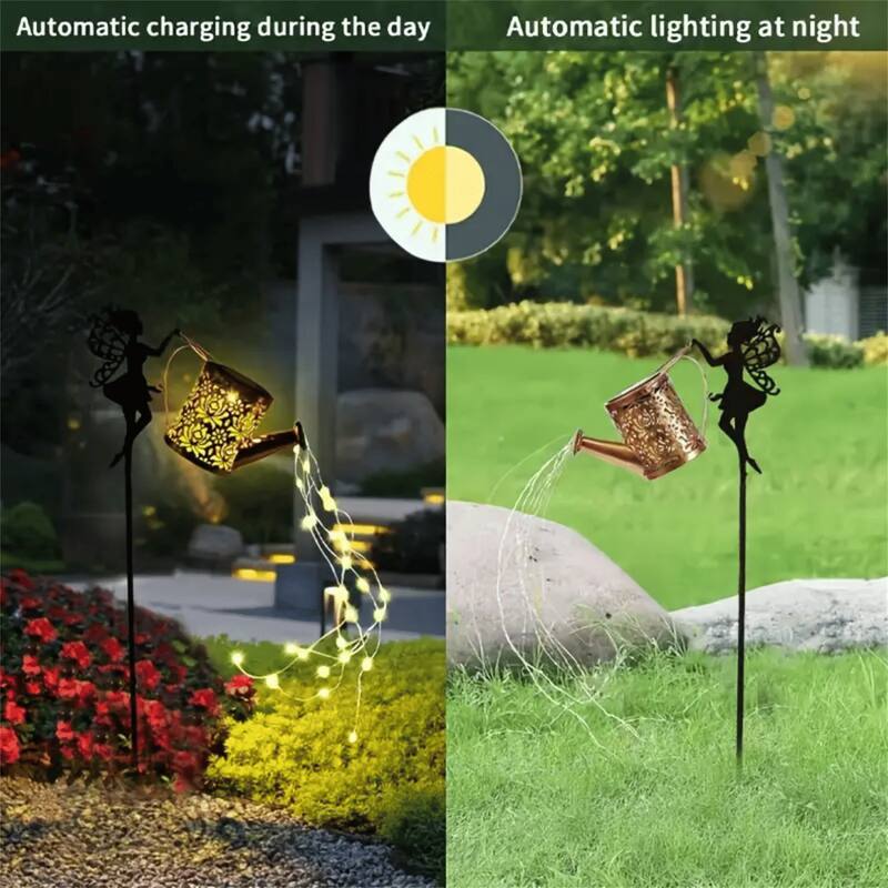 Warm light 2 PCS Fairy Garden Decor Light with Solar Watering Can