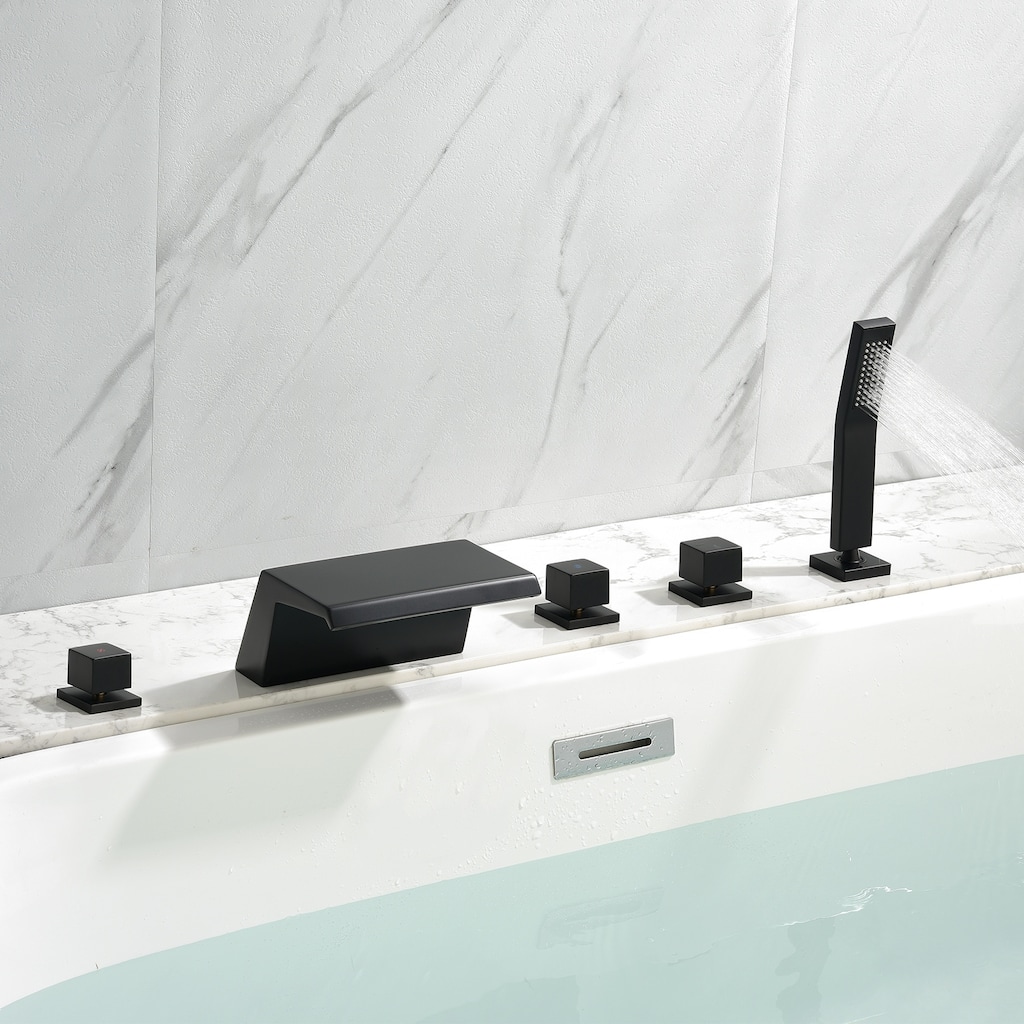 Deck Mount Tub Faucet With Hand Shower Brass Roman Bathtub Faucet Modern Waterfall Tub Filler With Handheld Showe