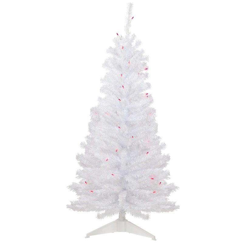 4' Woodbury White Pine Slim Artificial Christmas Tree, Pink Lights - 4 Foot