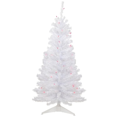 4' Woodbury White Pine Slim Artificial Christmas Tree, Pink Lights - 4 Foot