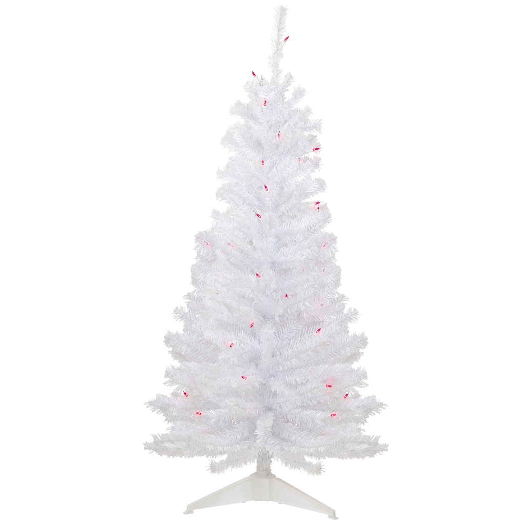 4' Woodbury White Pine Slim Artificial Christmas Tree, Pink Lights - 4 Foot