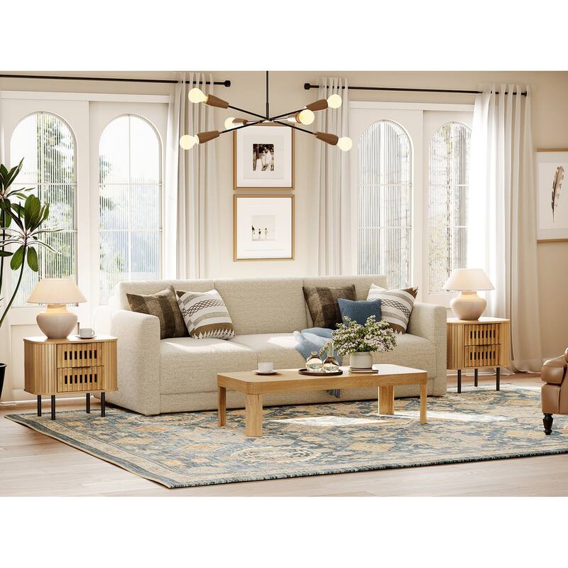 WAMPAT Fluted Nightstand with 2 Drawers,Wood End Table for Bedroom, Living Room