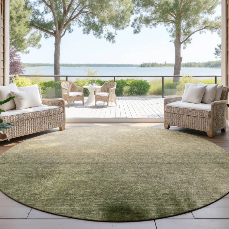 Machine Washable Indoor/ Outdoor Modern Dawn Chantille Rug - Olive - 8' x 8'