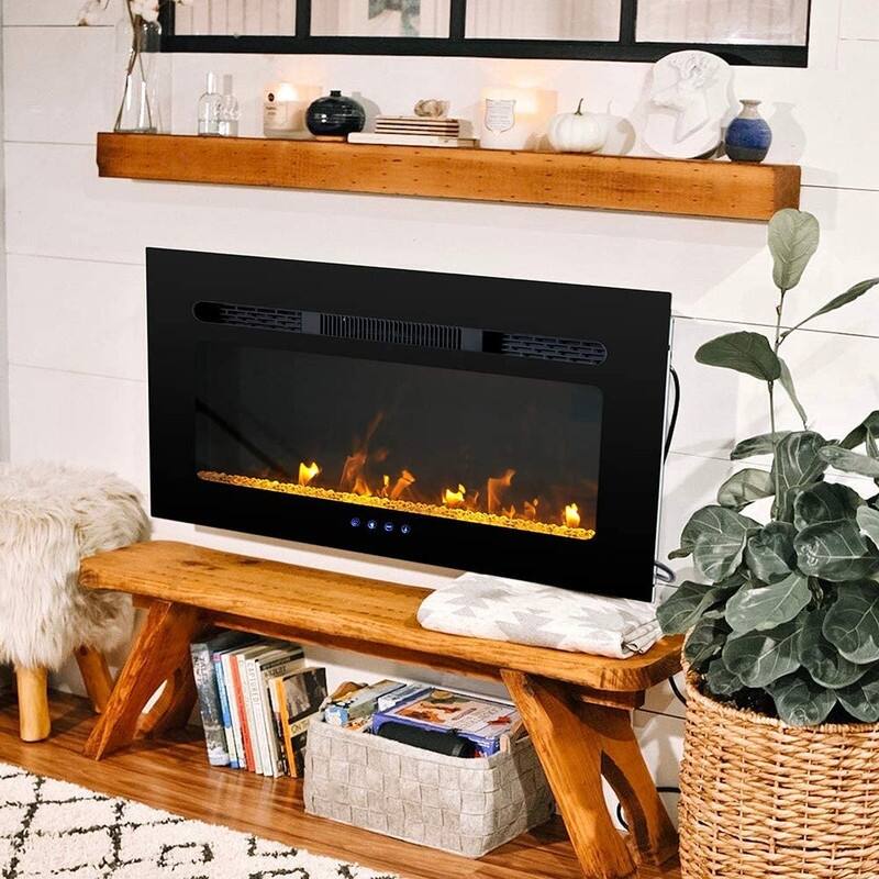 Recessed Wall-mounted Electric Fireplace with Remote Control, 16 Flame Colors and Timer