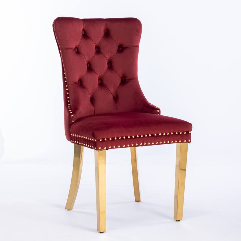 Nail Head Trim Chairs, Velvet Upholstered Dining Chair Set of 2, Conference Chair with Chrome Stainless Steel Plating Legs