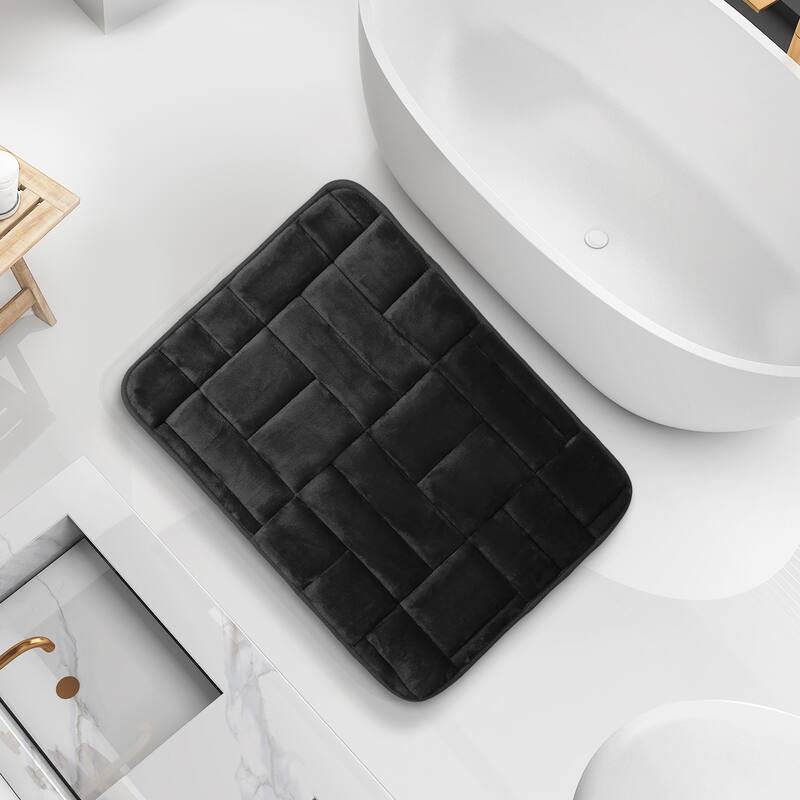 Clara Clark Ultra Soft Non Slip and Absorbent Bath Rug - Tiled Velvet Memory Foam Bath Mat - Small - Black