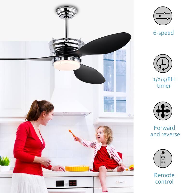 52'' 3 ABS Blades Ceiling Fan with Lights and DC Remote,DC Motor Ceiling Fan with 2 Down Rods,Indoor Ceiling Fan with Light