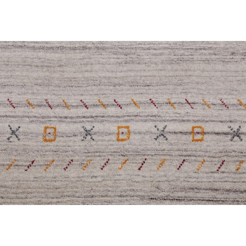 Hand Knotted Oriental 100% Wool Carpet Tribal Stripe Beige & Ivories Gabbeh Area Rug - 8' 10'' X 6' 1''