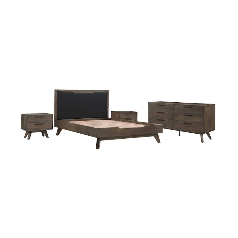 Astoria 4 Piece Bedroom Set in Oak with Black Faux Leather