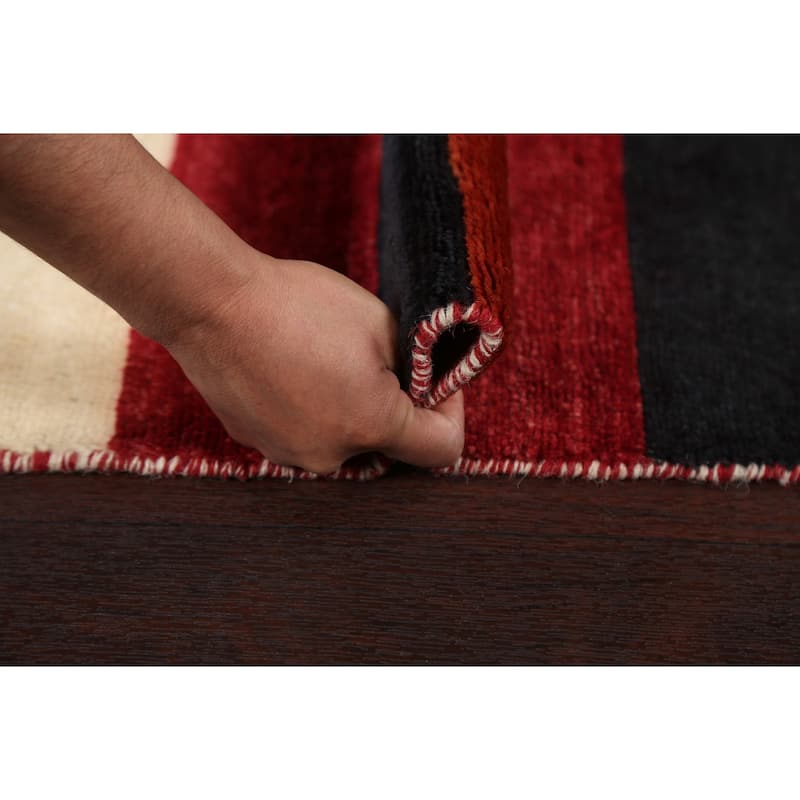 Contemporary Gabbeh Kashkoli Wool Area Rug Hand-knotted Striped Carpet - 2'2" x 3'0"