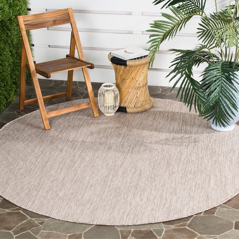 SAFAVIEH Courtyard Janyce Indoor/ Outdoor Waterproof Patio Backyard Rug - 4' Round - Beige/Beige