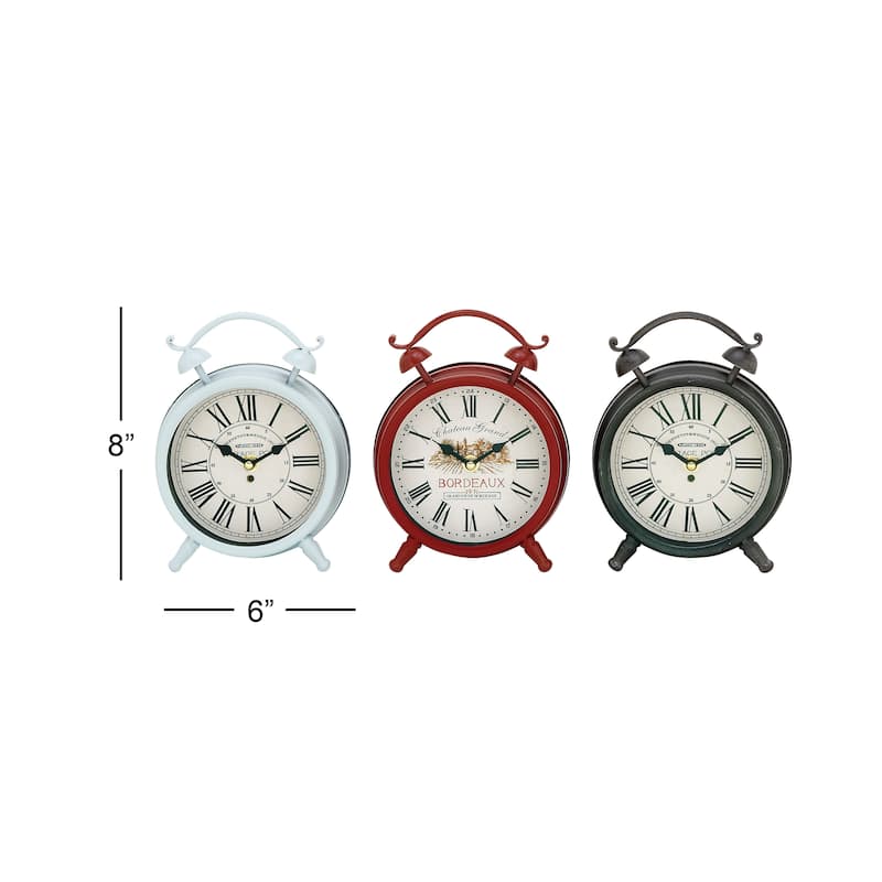 Benzara White/Red/Grey Iron Metal Striking Table Clock (Pack of 3)
