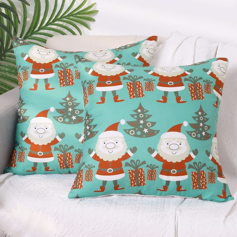 Set of 2 Christmas Printed Throw Pillow Covers Velvet Cushion Covers - Green Red