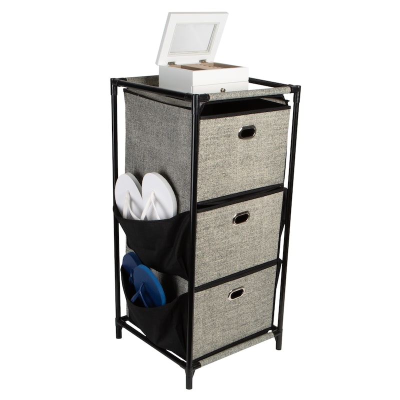 Simplify 3 Tier Storage Drawers with Side Pockets in Black - 13.4"x 13.8"x 30"