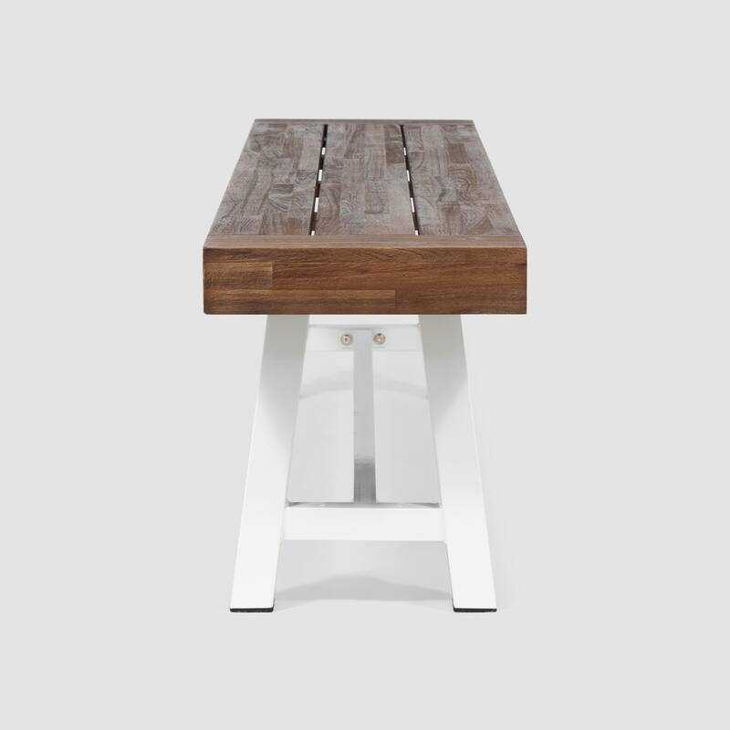 Roomfitters Carlisle 74 Inch Outdoor Dining Bench, Acacia Wood Seat with A-Frame Metal Legs, Dark Brown