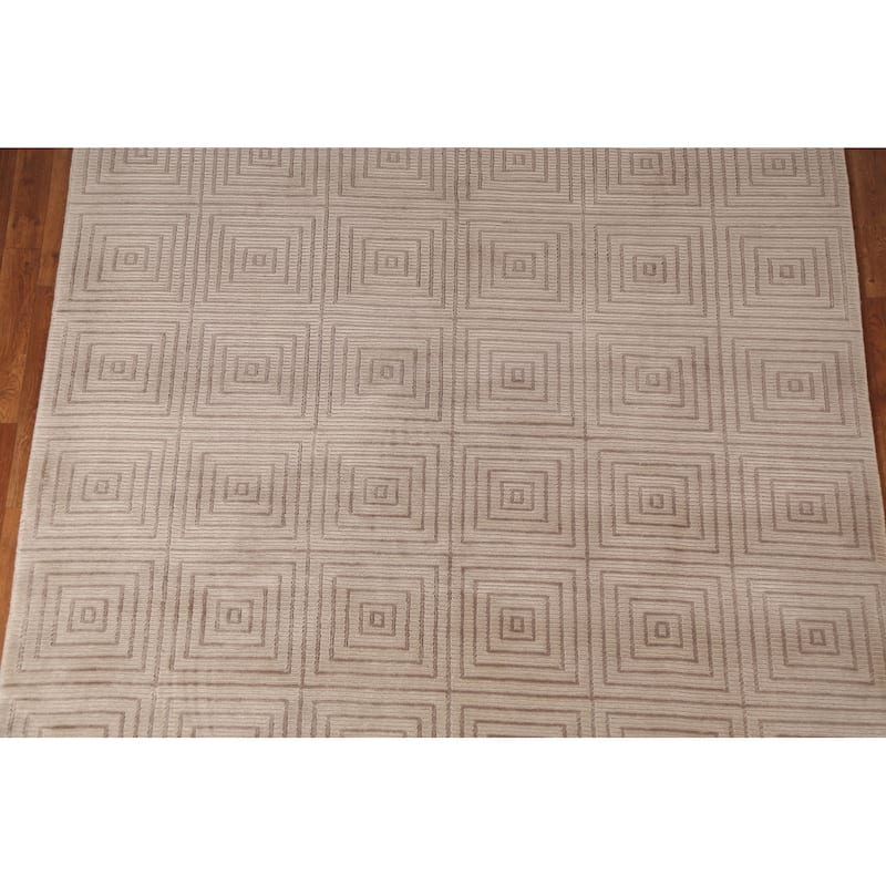 All-Over Geometric Nepalese Modern Area Rug Hand-Knotted Wool Carpet - 6'0"x 8'7"