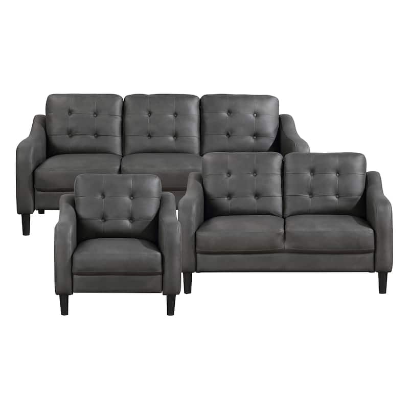 Reagan Polished Microfiber 3-Piece Living Room Sofa Set - Grey