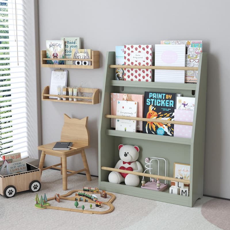 3 Tier Kids Book Shelf,Kids Book Rack,Helps Keep Bedrooms,Playrooms,And Classrooms Organized,Sage