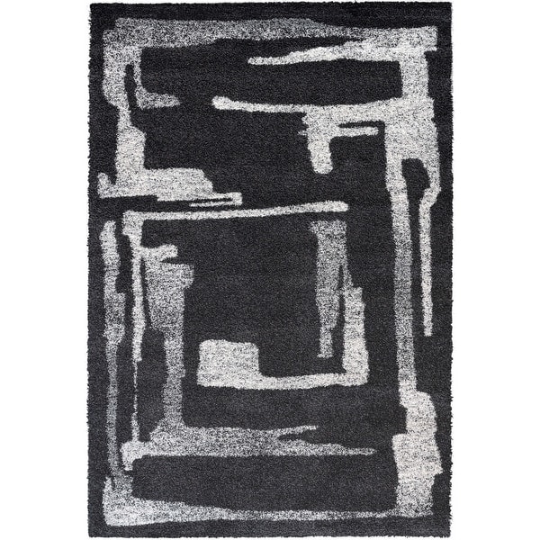 slide 2 of 3, Freya Black, Charcoal, Chocolate, Gray, Ivory and White Polypropylene Area Rug - 6' x 7' Charcoal+Ivory