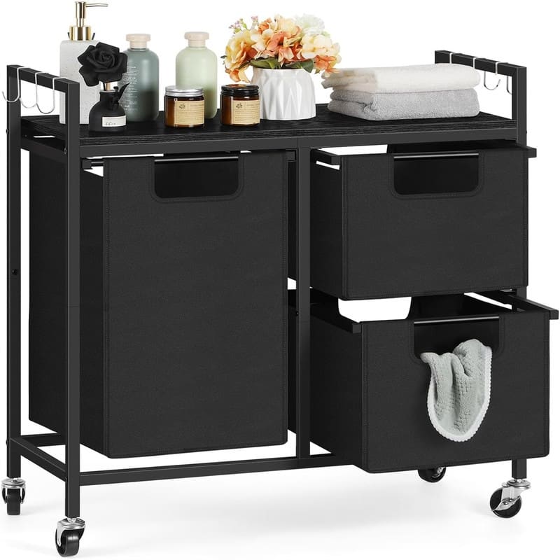 Laundry Hamper 3 Section with Wheels - 29.4"L x 11.8"W x 29.6"H