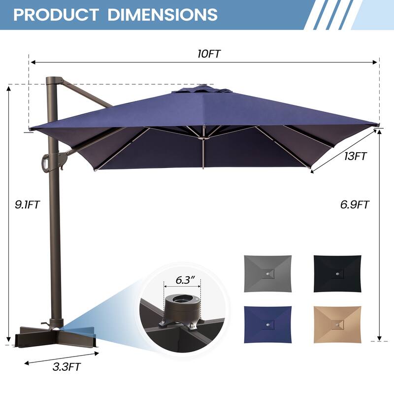 13 ft x 10 ft Outdoor Aluminum Patio Cantilever Offset Umbrella with Base