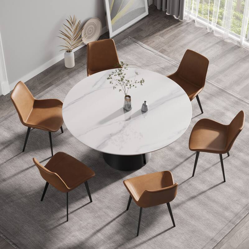 59.05"Modern artificial stone round carbon steel base dining table-can accommodate 6 people