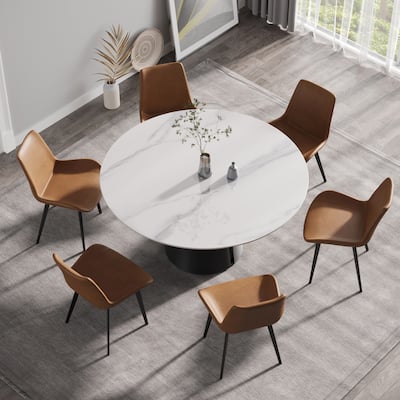 59.05"Modern artificial stone round carbon steel base dining table-can accommodate 6 people