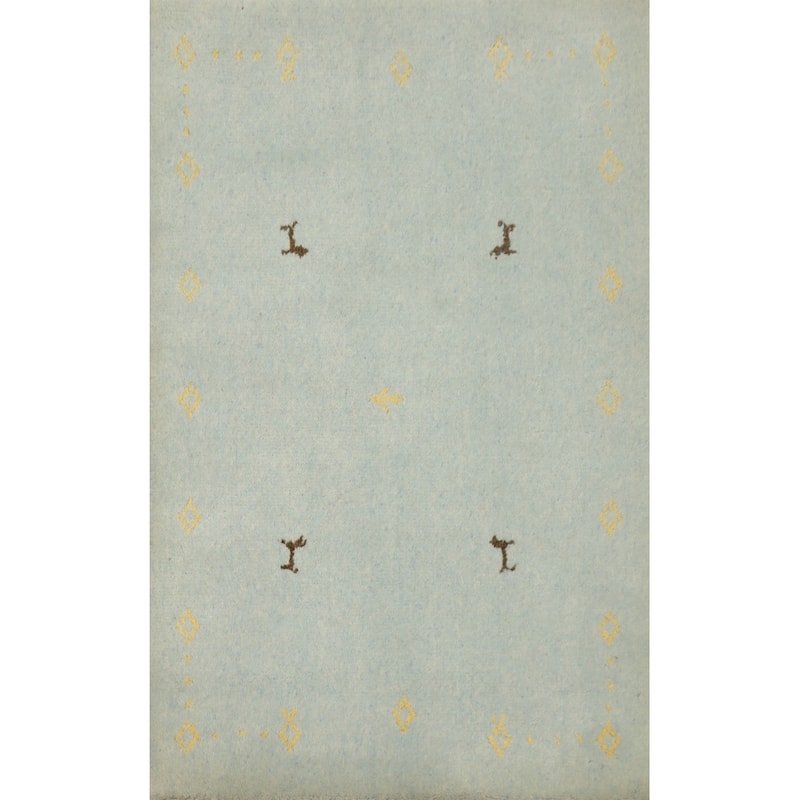 Hand Knotted Oriental 100% Wool Carpet Tribal Animal Pictorial Navy Blue & Blues Gabbeh Area Rug - 3' 0'' X 2' 0''