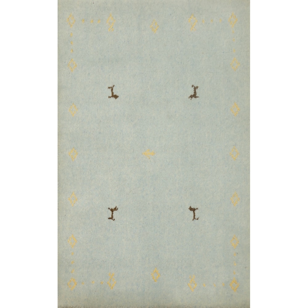 Hand Knotted Oriental 100% Wool Carpet Tribal Animal Pictorial Navy Blue & Blues Gabbeh Area Rug - 3' 0'' X 2' 0''