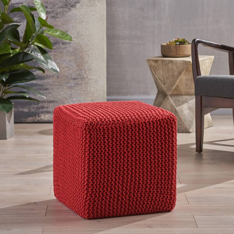 Modern 16.5" Cotton Foot Stool with Soft Appearance and Easy-To-Clean Outer Knitting for Living Room