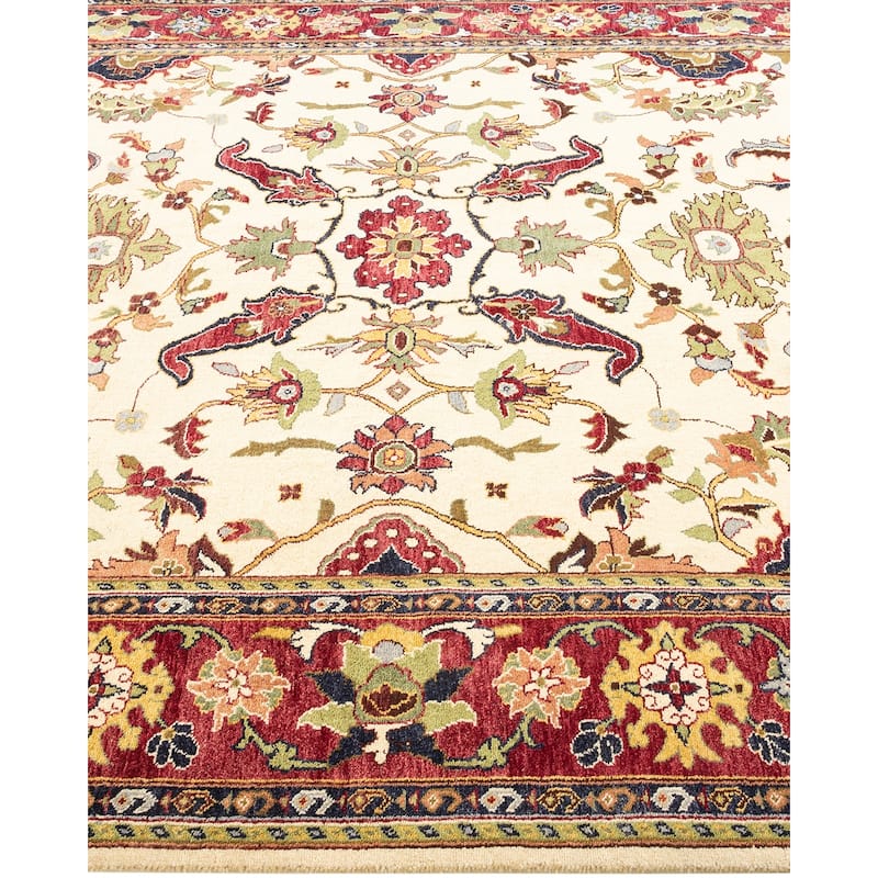 Overton Handknotted Wool Contemporary Floral Ivory Area Rug - 6' x 9'